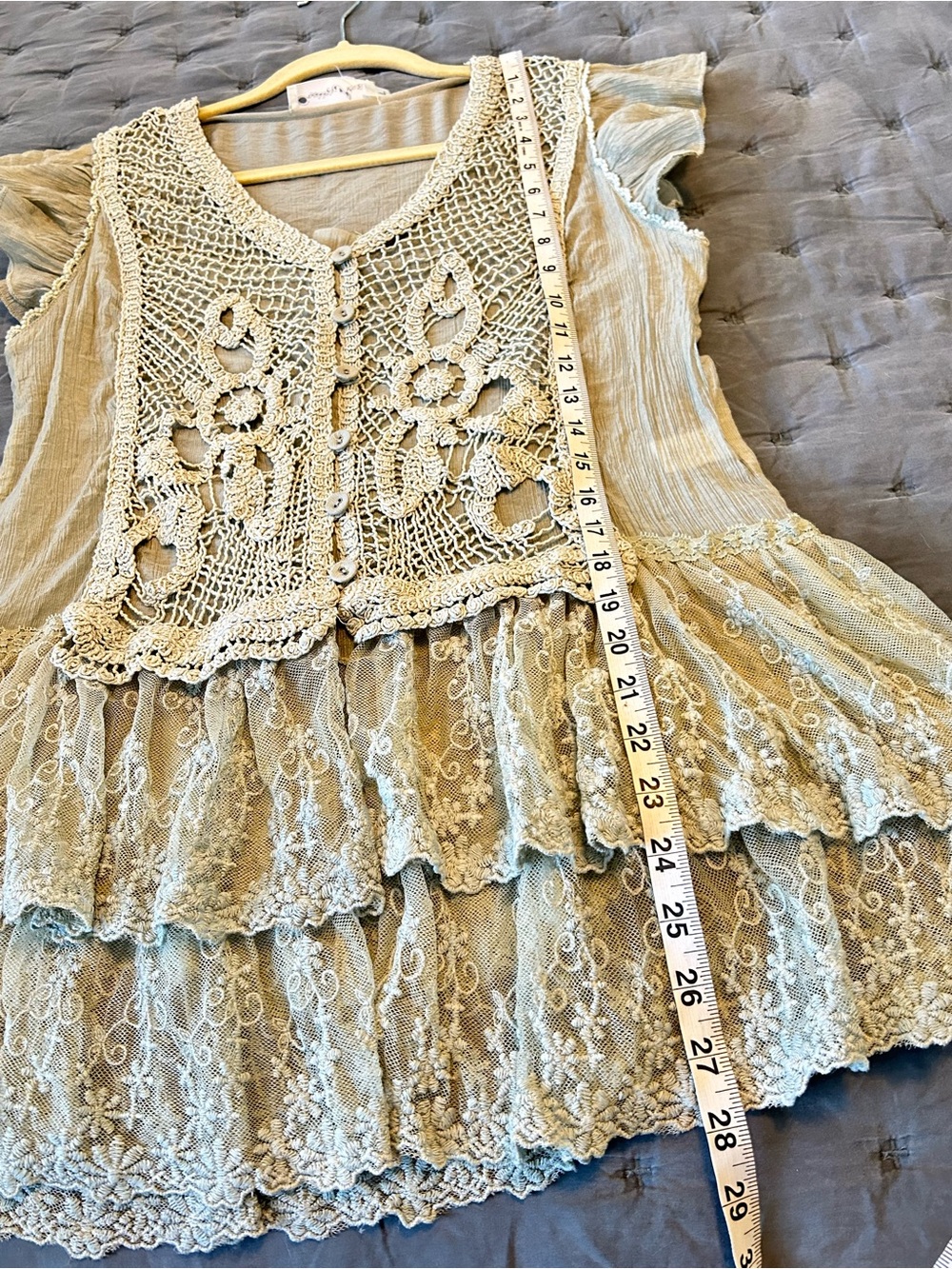 Pretty Angel Sage Green Crochet Top Witchy Fairy Cottagecore Y2K Large - Picture 10 of 10